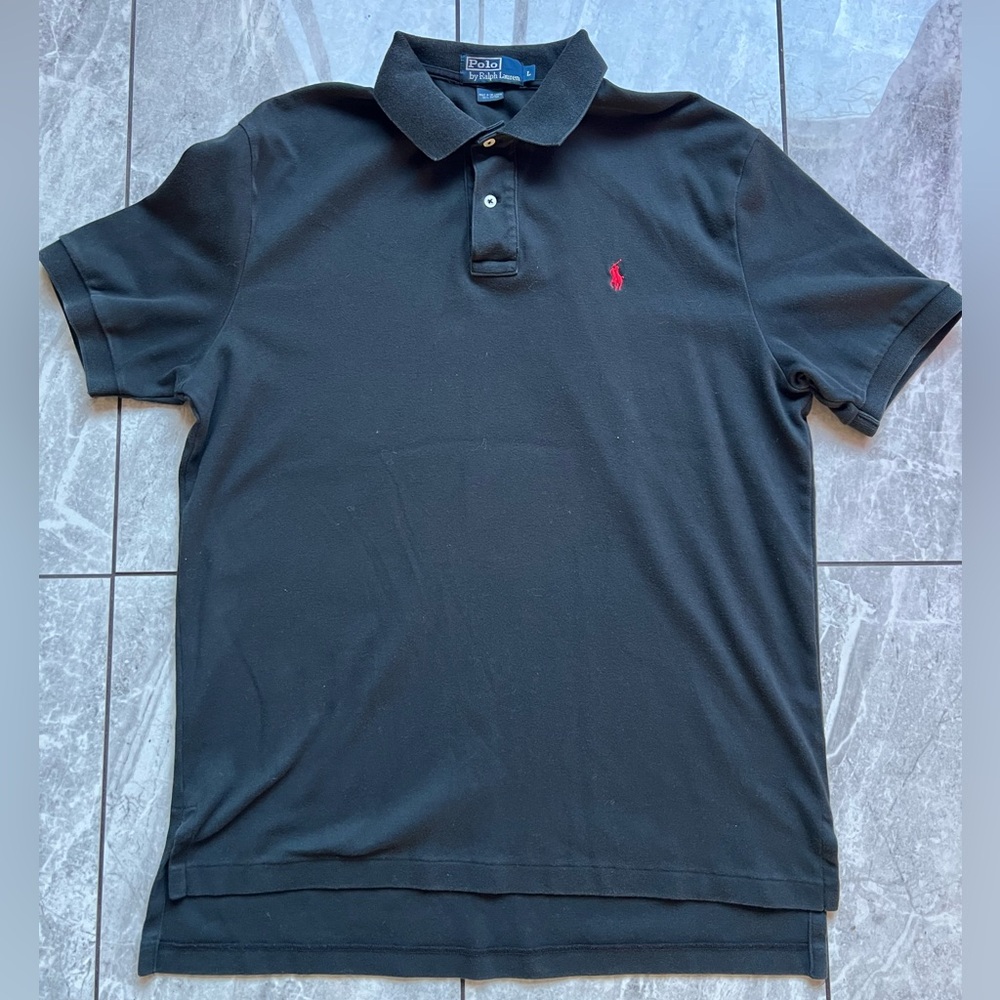 Polo Ralph Lauren Men’s Black 100% Cotton Short Sleeve Polo Shirt Red Pony L